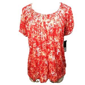 GNU Modern Fit Orange Pleated Soft Short Sleeve Top NWT Medium/Large